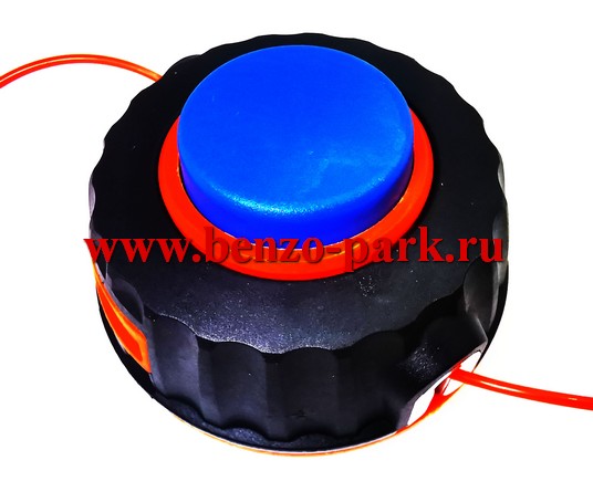 Барабан для лески триммера, черно-оранжевый с синей кнопкой, посадочное отверстие M10х1,25L (BC-19-20)