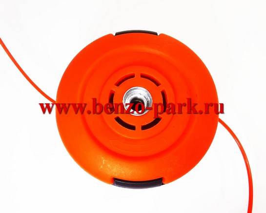 Барабан для лески триммера, черно-оранжевый с синей кнопкой, посадочное отверстие M10х1,25L (BC-19-20)